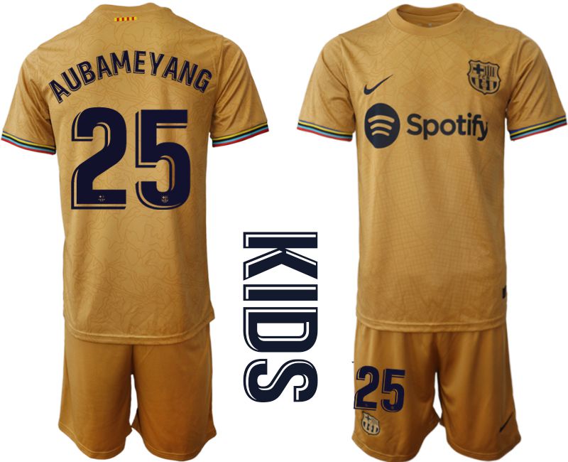 Youth 2022-2023 Club Barcelona away yellow #25 Soccer Jersey->youth soccer jersey->Youth Jersey